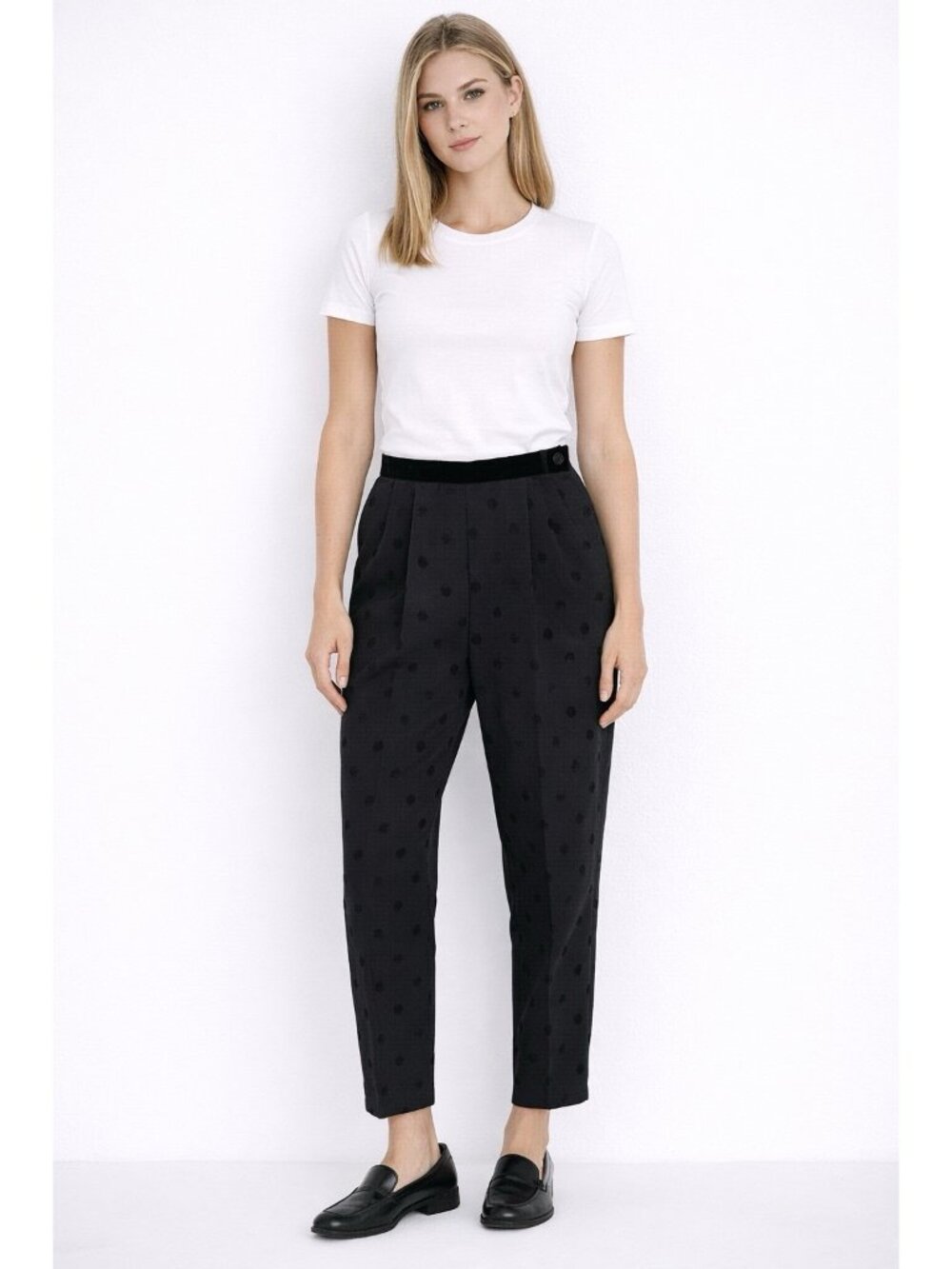 vintage 50s BLACK POLKA DOT PANTS XXS skimmers ankle velvet side zip pockets